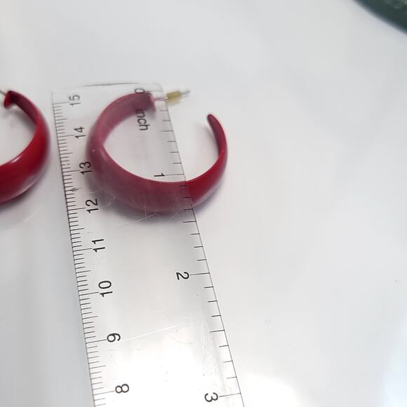 Bold Red Chunky Hoop Earrings, Retro Statement Plastic Hoops for Women Jewelry - Picture 5 of 10